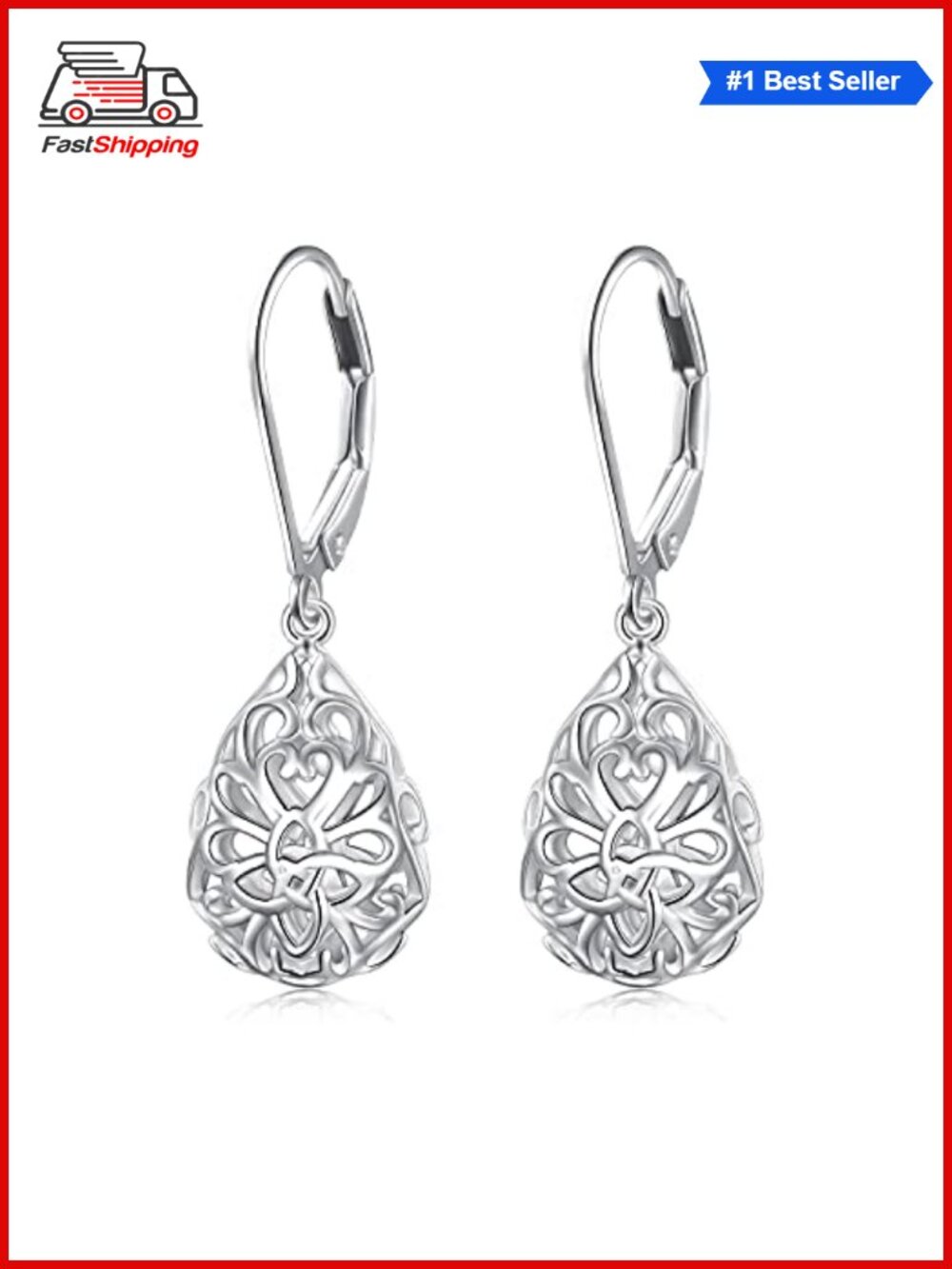 ✨ 925 Sterling Silver Filigree Dangle Drop Leverback Teardrop Earrings